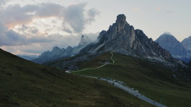 Dolomity Passo Giau Monte Gusela Nuvolau Gruppe Zachodzie Słońca Nagranie — Wideo stockowe