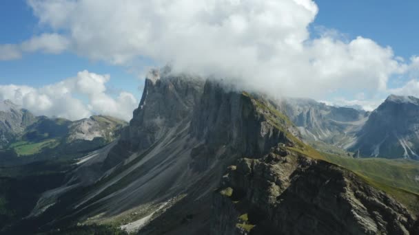 Vista Aérea Incrível Seceda Pico Dolomites Alpes Tirol Sul Itália — Vídeo de Stock