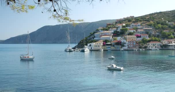 Grecia Isola Cefalonia Assos Paese Con Baia Mare Vacanza Estiva — Video Stock