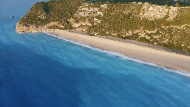 Yunanistan Yon Adası Lefkada Daki Güzel Milos Kumlu Plajının Havadan — Stok video