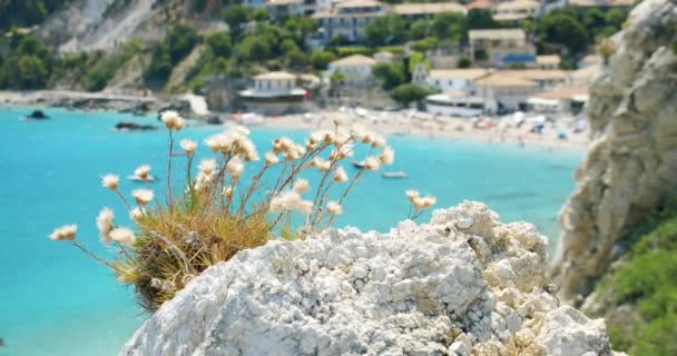 希腊爱奥尼亚群岛Lefkada Cute Agios Nikitas村 绿松石水湖 — 图库视频影像