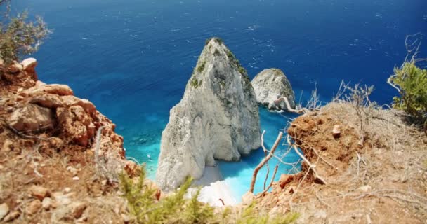 Isla Zakynthos Grecia Increíble Playa Oculta Roca Blanca Virgen Laguna — Vídeos de Stock