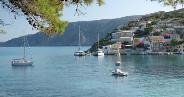 Grecia Isola Cefalonia Assos Paese Con Baia Mare Vacanza Estiva — Video Stock