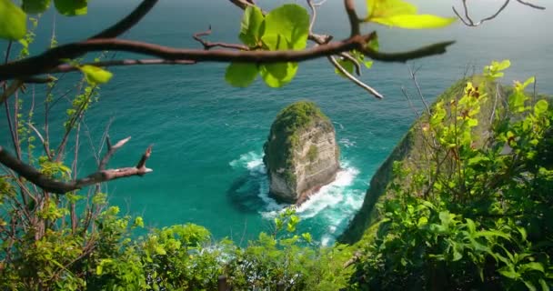 Prístina Pintoresca Playa Tropical Kelingking Isla Bali Nusa Penida Paisaje — Vídeos de Stock