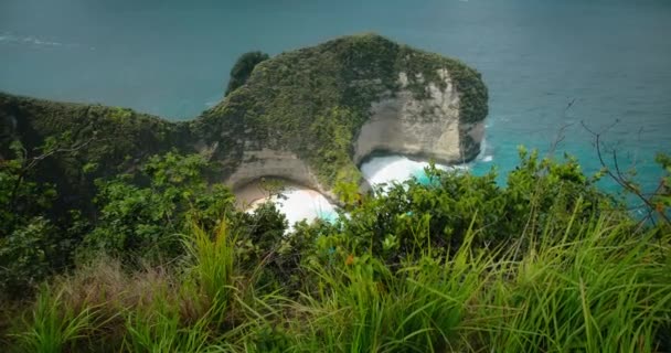 Kelingking Beach Nusa Penida Indonesia Úžasná Oceánská Krajina Zeleným Útesem — Stock video