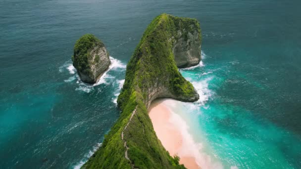 Aerial View Kelingking Beach Nusa Penida Island Bali Famous Natural — Stock Video