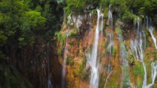 Alta Cascata Nella Foresta Verde Natura Tropicale Giungla Montagna Flusso — Video Stock
