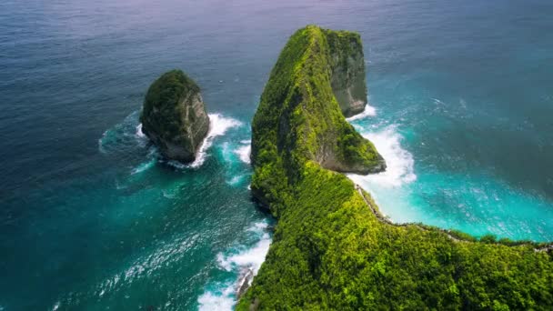 Pristine Sabbia Kelingking Beach Sull Isola Nusa Penida Bali Acqua — Video Stock