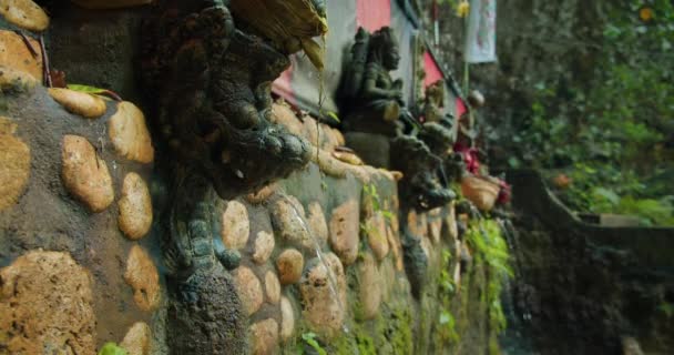 Detailní Záběr Mechem Pokrytého Kamene Vytesaného Bali Tradiční Mytologické Motivy — Stock video