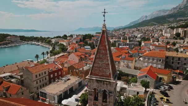 Historische Architectuur Aan Kust Van Adriatische Zee Makarska Riviera Kroatië — Stockvideo