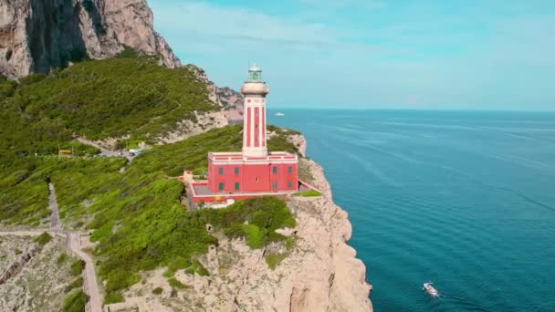 Majestic Deniz Feneri Talya Daki Capri Adası Nın Sakin Mavi — Stok video