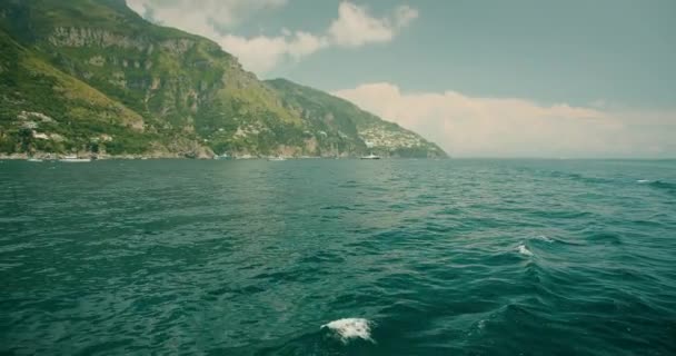View Boat Showing Scenic Beauty Positano Landscape Seascape Lush Green — Stock Video