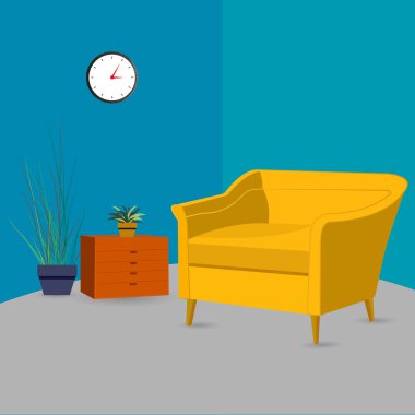 Ev içi sarı renkli kanepe çizimi.