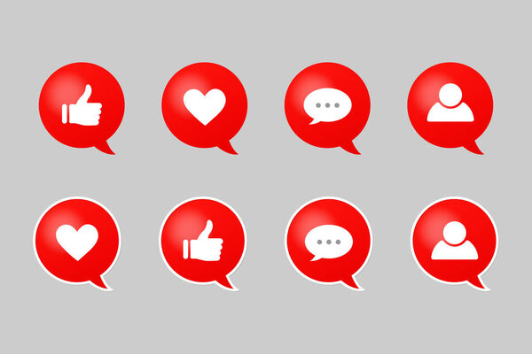 Like, follow, and comment with social media icons set.