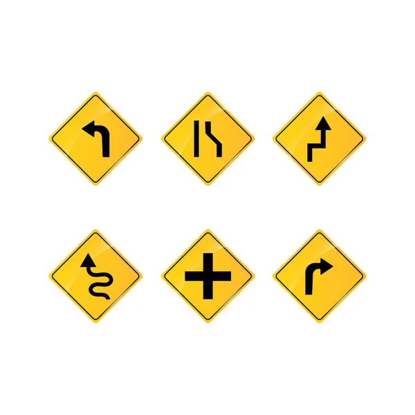 Желтые Дорожные Знаки Белом Фоне — стоковый вектор