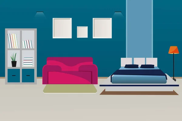 Chambre Avec Meubles Intérieur Confortable Avec Illustration Vectorielle Canapé — Image vectorielle