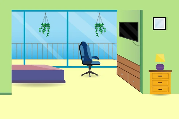 Intérieur Chambre Coucher Avec Des Meubles Illustration Vectorielle Thème Beige — Image vectorielle