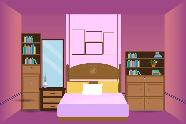 Bedroom Interior Design Vector Illustration — Stock Vector