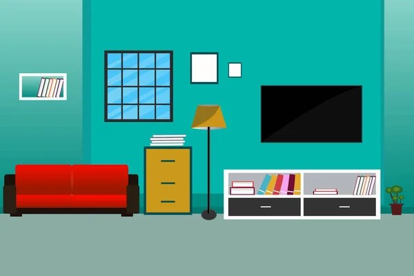Salon Est Décoré Avec Une Télévision Près Fenêtre Canapé — Image vectorielle
