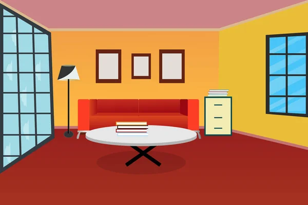 Modèle Fond Intérieur Salon Dessin Animé Concept Appartement Maison Confortable — Image vectorielle