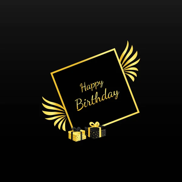 Happy Birthday Goldrahmen Mit Schwarzem Hintergrund — Stockvektor