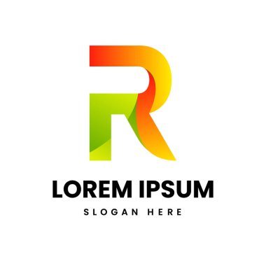 R harfi renkli logo tasarımı vektör çizimi.