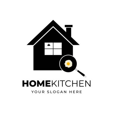 Mutfak ya da restoran logosu için tavası olan bir ev.