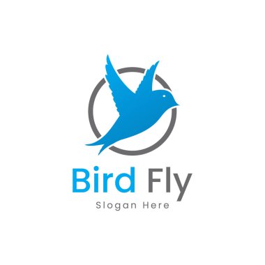 Mavi renkli Bird Fly marka logo vektör şablonu.