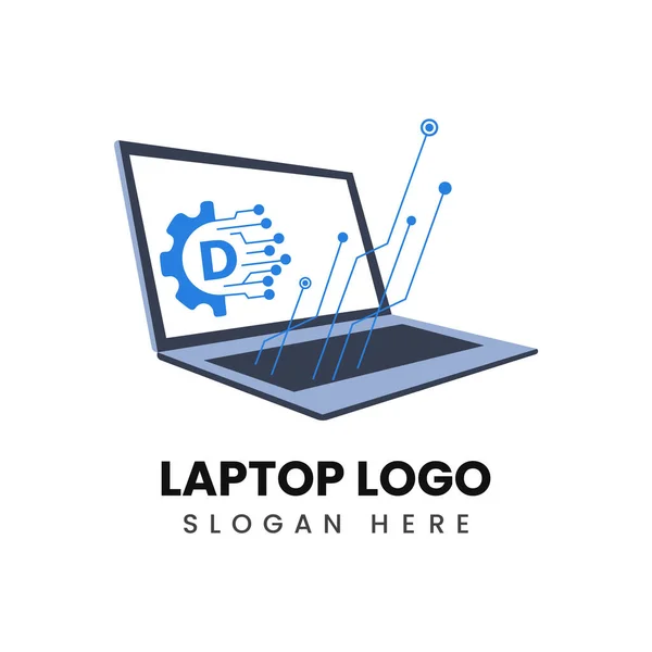 Δημιουργικό Λογότυπο Laptop Και Διάνυσμα Σχεδιασμού Ψηφιακής Τεχνολογίας — Διανυσματικό Αρχείο