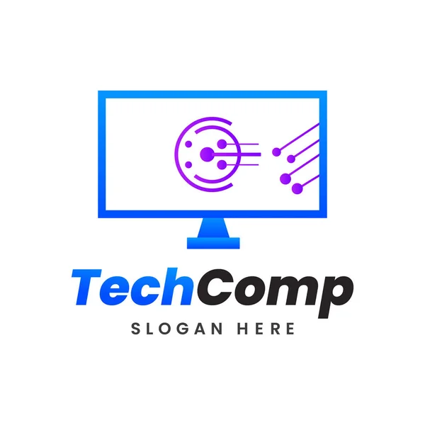 Modello Vettoriale Del Logo Del Computer Gradiente Creativo Techcomp — Vettoriale Stock