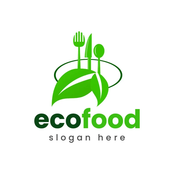 Green Color Eco Food Logo Design Vector Template — Stock Vector