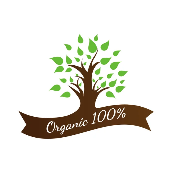 Organico 100 Con Progettazione Etichette Vettoriali Albero — Vettoriale Stock