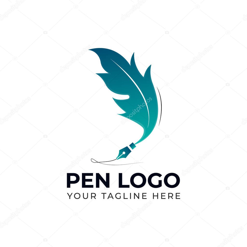 Feather Gradient Pen logo design template