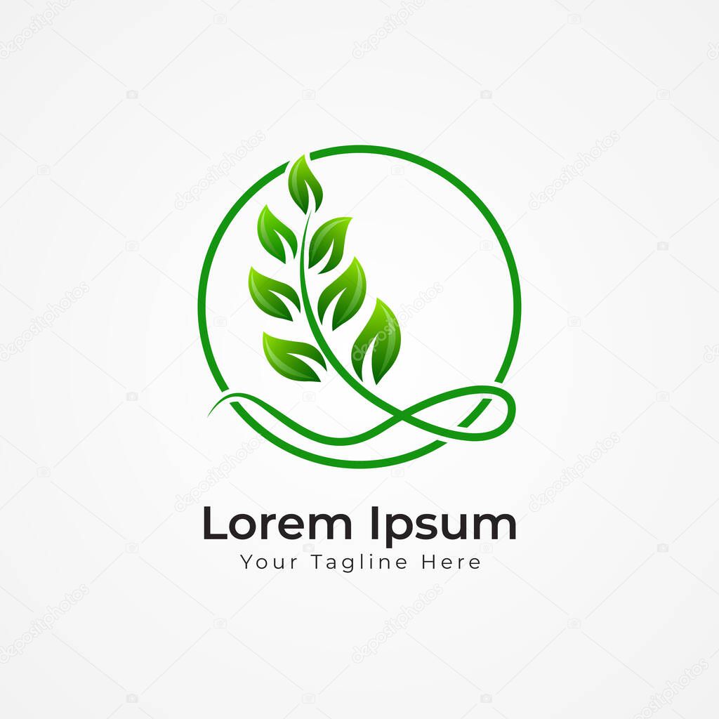 Leaf green grow eco creative logo with tree vector design.