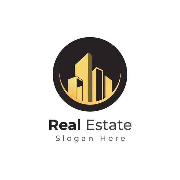 Goldene Immobilien Immobilien Logo Design Vektor Illustration — Stockvektor