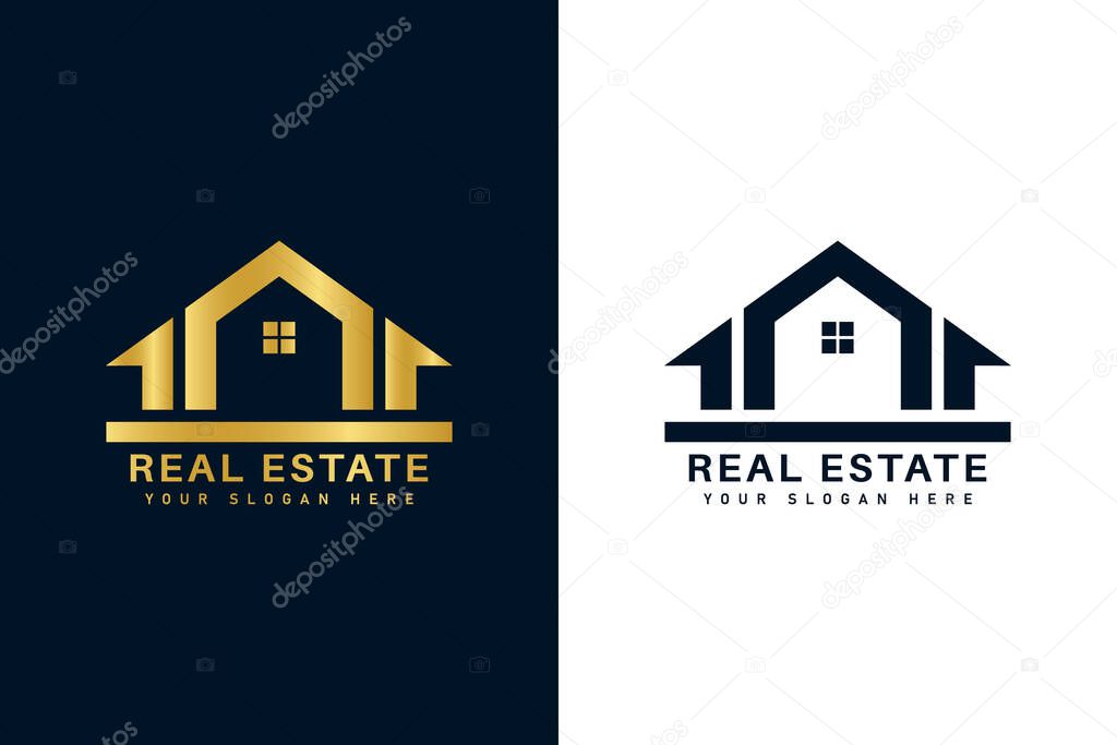 Abstract real estate logo template design with golden color.