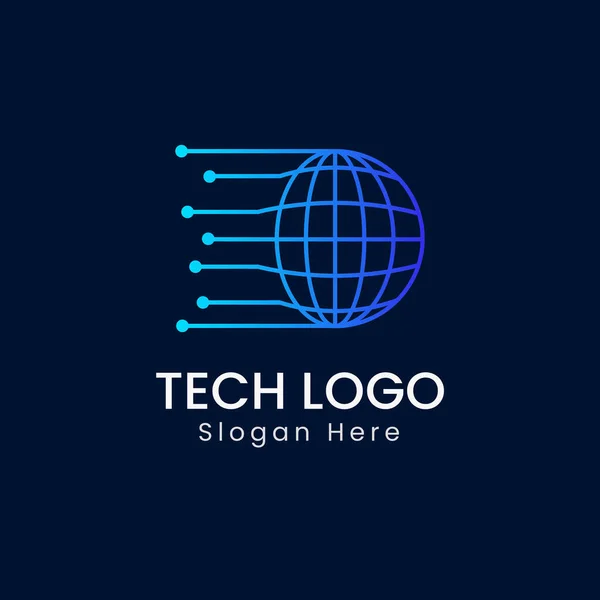 Technisch Logo Met Wereldwijd Icoon Ontwerp Concept Template — Stockvector