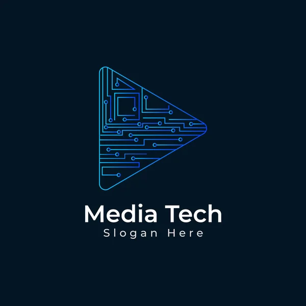 Media Tech Logo Modello Vettoriale Progettazione Con Tecnologia Pulsante Riproduzione — Vettoriale Stock