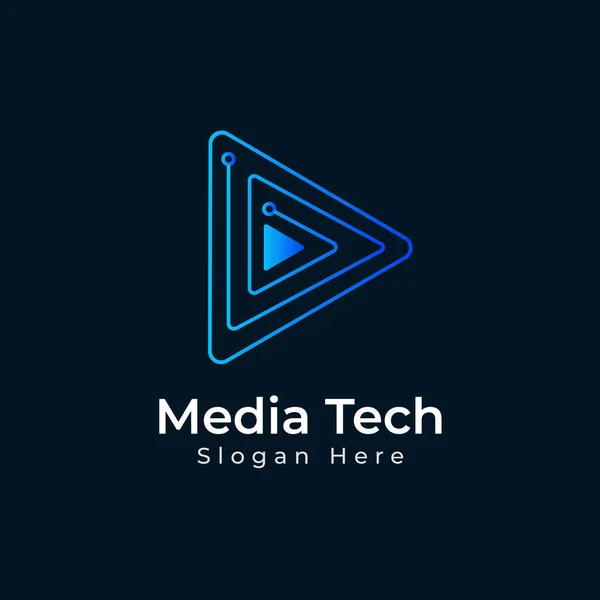 Media Tech Logo Modello Vettoriale Con Tecnologia Gioca Simbolo Icona — Vettoriale Stock