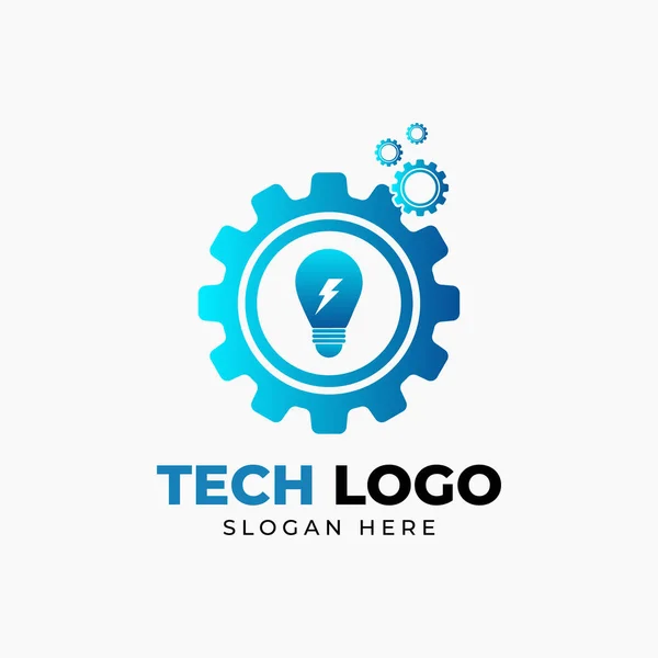 Modèle Vectoriel Conception Logo Gear Tech Avec Icône Ampoule — Image vectorielle