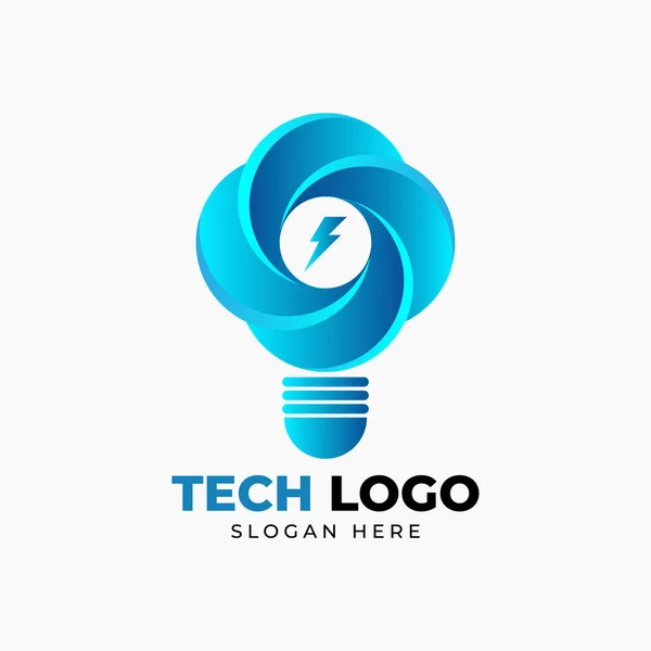 電球と電源アイコンとテックのロゴデザインベクトルテンプレート — ストックベクタ