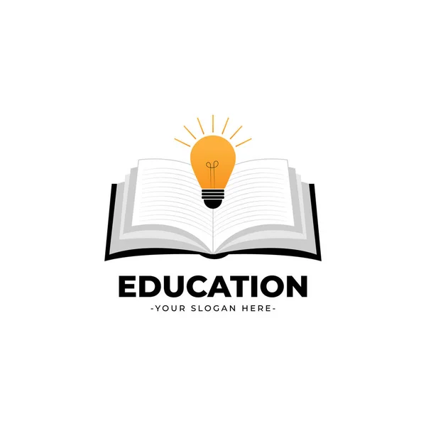 Logo Bombilla Educación Con Vector Libro Abierto — Vector de stock