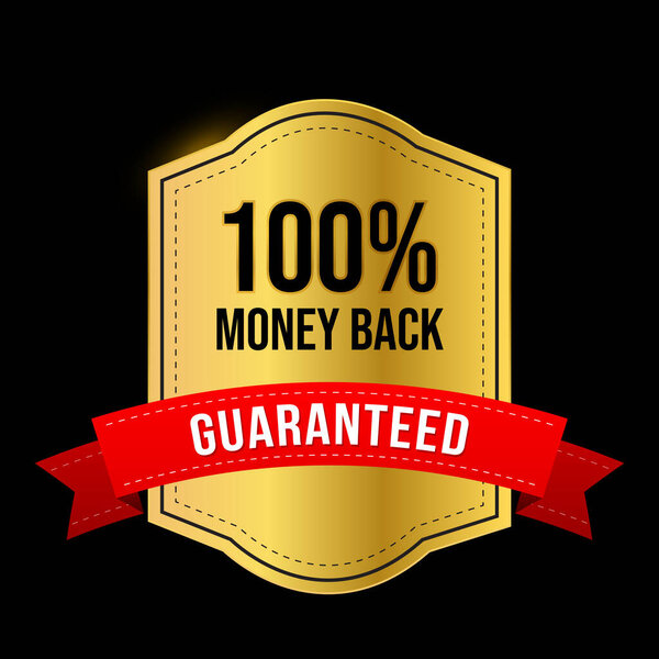 100% дизайн возврата денег с золотым градиентом и красной лентой