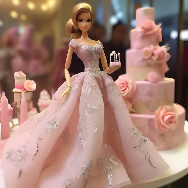 Délicieux Gâteau D'anniversaire Barbie Décoré Isolé Sur Fond