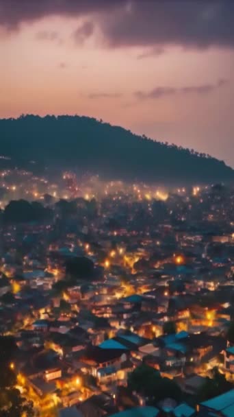 Eksplozje Fajerwerków Tle Gęstego Miasta Krótki Film Kolorowymi Fajerwerkami Atmosfera — Wideo stockowe