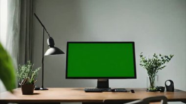 Yeşil Ekran Bilgisayarlı Minimalist İçişleri Ofisi Masası