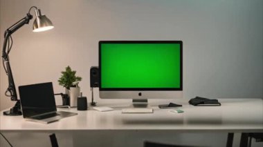 iMac ve Yeşil Ekranlı Temiz Modern Çalışma Alanı