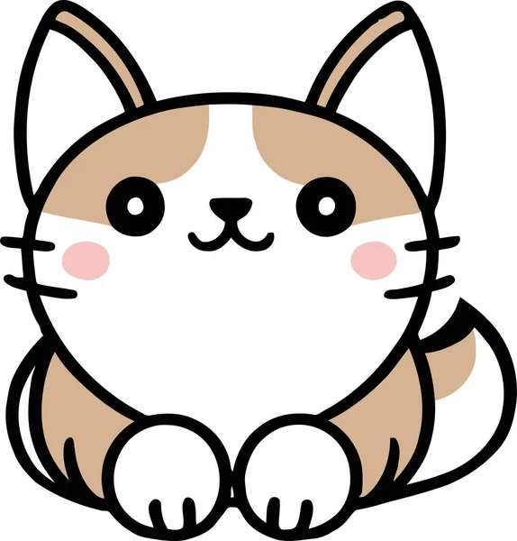 面白い猫とステッカー 漫画やプリントデザインに適した白い背景にフラットカラーで愛らしい子猫のキャラクターベクトルデザイン — ストックベクタ