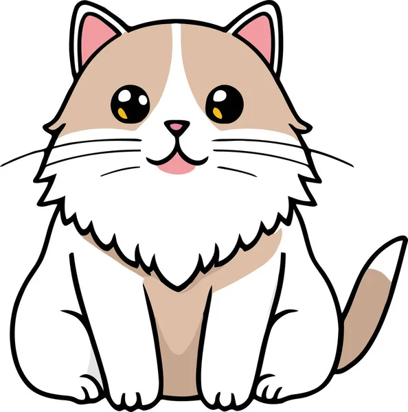 Funny Cat Adorable Kitten Character Vector Design Flat Color White — Stock Vector