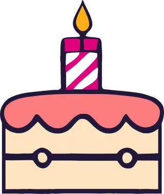 Doğum günü, düğün, beyaz arka planda düz renk vektör tasarımlı mumlu tart keki